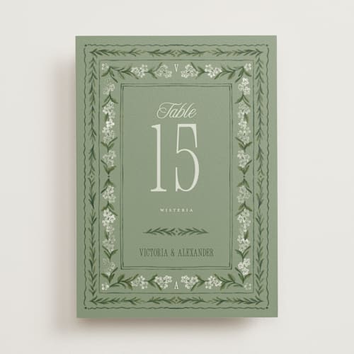 This is a sage table numbers with standard by Jenna Holcomb called vintage sketched printing on doublethick in standard