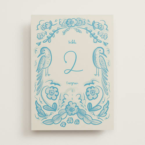 This is a cream blue table numbers with standard by Ani Somi called santa catalina printing on doublethick in standard