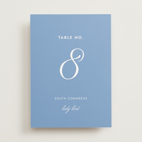 This is a blue bell table numbers with standard by Megan Davis called montauk printing on doublethick in standard