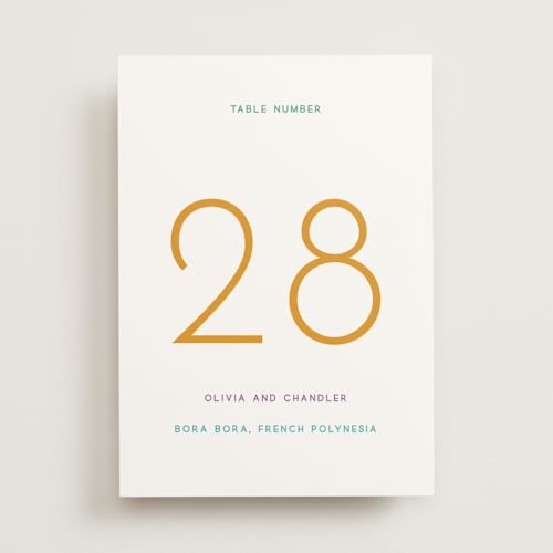 This is a light hearted table numbers with standard by Deborah Chou called rainbow 2.0 printing on doublethick in standard