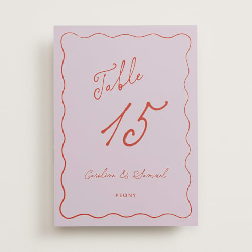 This is a lavender table numbers with standard by Kelly Watkins called whimsical printing on doublethick in standard