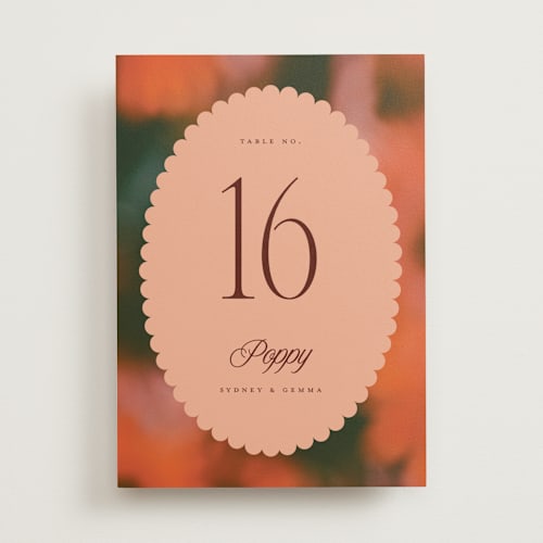 This is a poppy table numbers with standard by Morgan Kendall called bloom printing on doublethick in standard