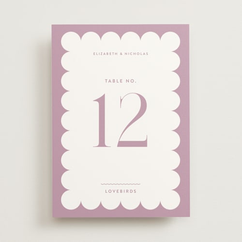 This is a lilac dreams table numbers with standard by Design Lotus called lavender dreams printing on doublethick in standard