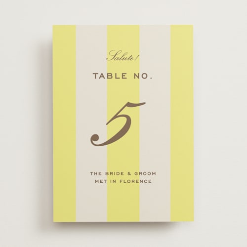 This is a limone table numbers with standard by Megan Davis called campania printing on doublethick in standard