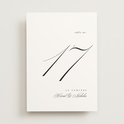 This is a noir slate table numbers with standard by Ana de Sousa called written with love printing on doublethick in standard