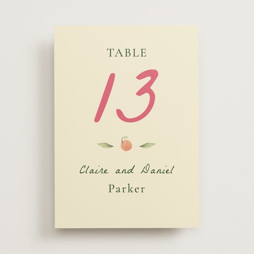 This is a blush table numbers with standard by Emily Miranda called romantic tropical wedding printing on doublethick in standard