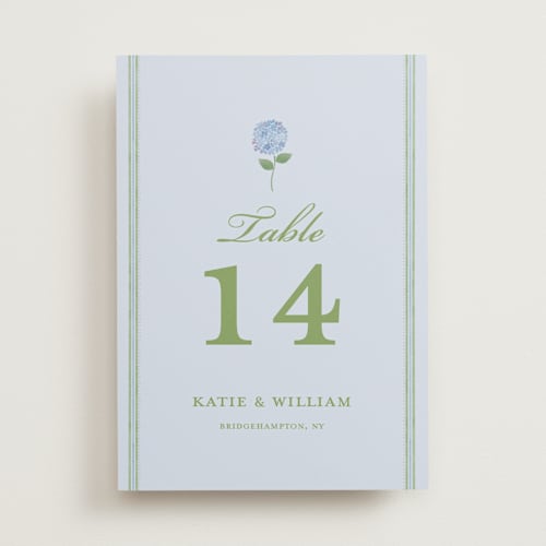 This is a coastal table numbers with standard by Madhvi Samimi called hydrangea vines printing on doublethick in standard