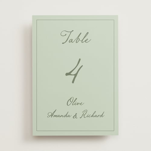 This is a mint table numbers with standard by Sherley Ferreira called olive printing on doublethick in standard