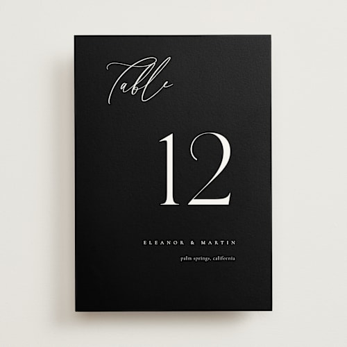 This is a midnight table numbers with standard by Kelly Schmidt called corner printing on doublethick in standard