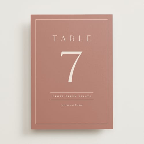 This is a dusty rose table numbers with standard by Stacey Meacham called warm affection printing on doublethick in standard
