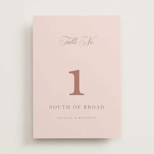 This is a blush table numbers with standard by Megan Davis called charleston printing on doublethick in standard