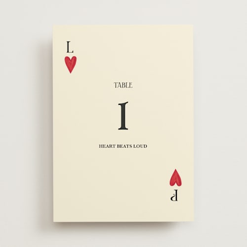 This is a champagne table numbers with standard by Helena Vitto called red hearts printing on doublethick in standard