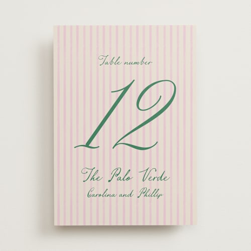 This is a peony table numbers with standard by Jackie Crawford called whimsical hand illustrated crest printing on doublethick in standard