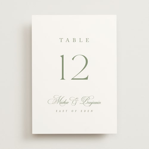 This is a garden table numbers with standard by Kelly Schmidt called chic script printing on doublethick in standard