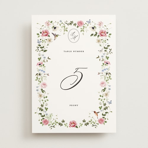 This is a peony table numbers with standard by Sarah Knight called ornate printing on doublethick in standard