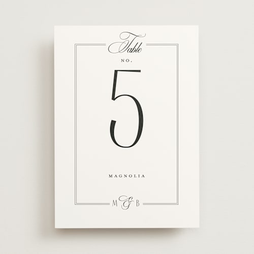 This is a tuxedo table numbers with standard by Nicoletta Savod called black tie elegance printing on doublethick in standard