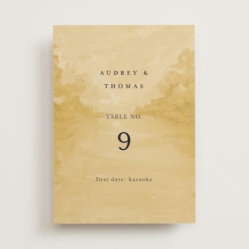 This is a sunrise table numbers with standard by Lindsay Megahed called silhouette printing on doublethick in standard