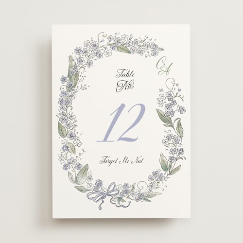 This is a violet table numbers with standard by Jenna Holcomb called forget me nots printing on doublethick in standard