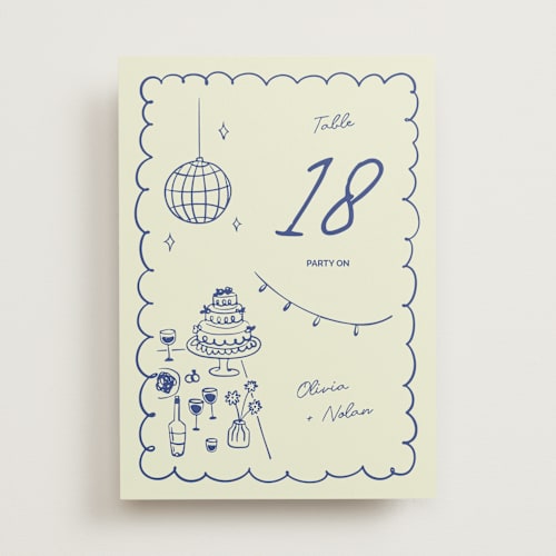 This is a disco blue table numbers with standard by Zove Ahhh called party on! printing on doublethick in standard