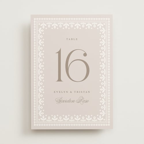 This is a cream table numbers with standard by Kristen Smith called lace trim printing on doublethick in standard