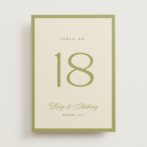 This is a olive table numbers with standard by Ellen Schlegelmilch called rory printing on doublethick in standard