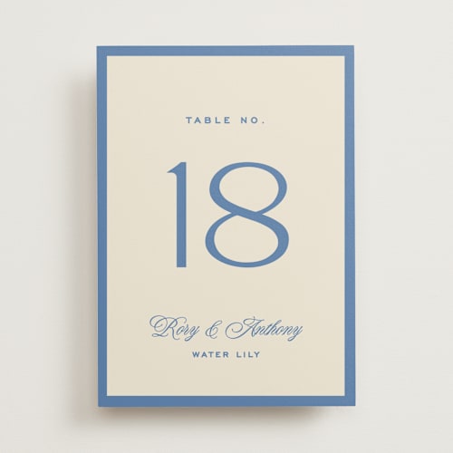 This is a cobalt table numbers with standard by Ellen Schlegelmilch called rory printing on doublethick in standard