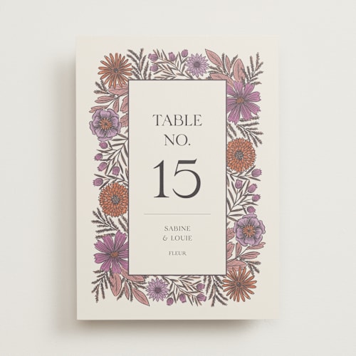 This is a sangria table numbers with standard by Jen Owens called fleur printing on doublethick in standard