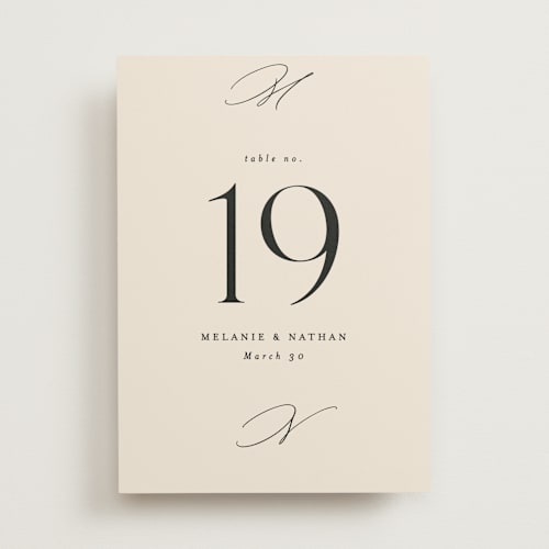 This is a ivory table numbers with standard by Angela Thompson called infinite printing on doublethick in standard