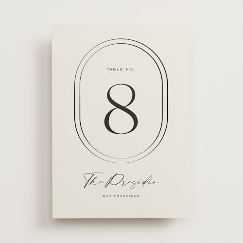 This is a latte table numbers with standard by Jackie Crawford called modern monogram printing on doublethick in standard