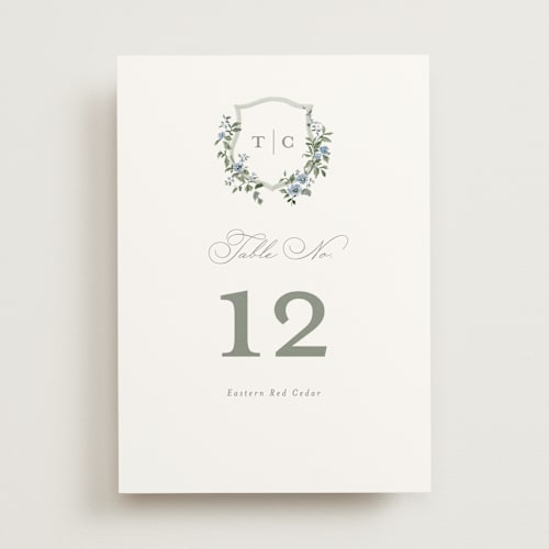 This is a sky table numbers with standard by Everett Paper Goods called foliage crest printing on doublethick in standard