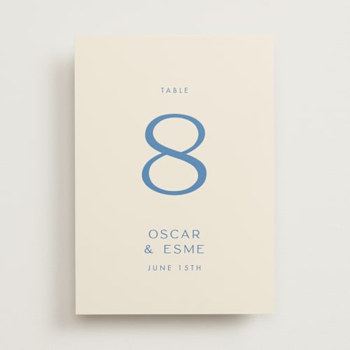 This is a cerulean table numbers with standard by Ellen Schlegelmilch called brooklyn printing on doublethick in standard