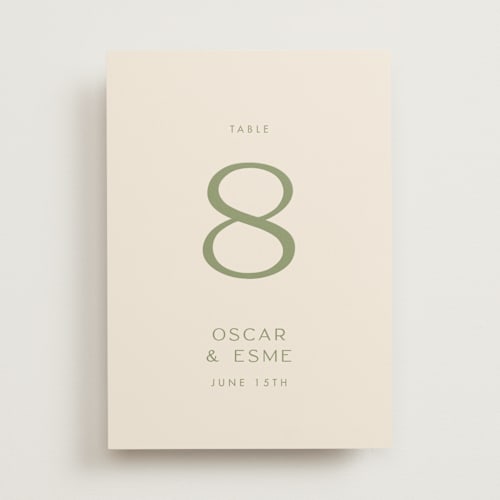 This is a sage table numbers with standard by Ellen Schlegelmilch called brooklyn printing on doublethick in standard