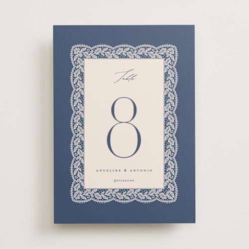 This is a indigo table numbers with standard by Erica Krystek called chantilly printing on doublethick in standard