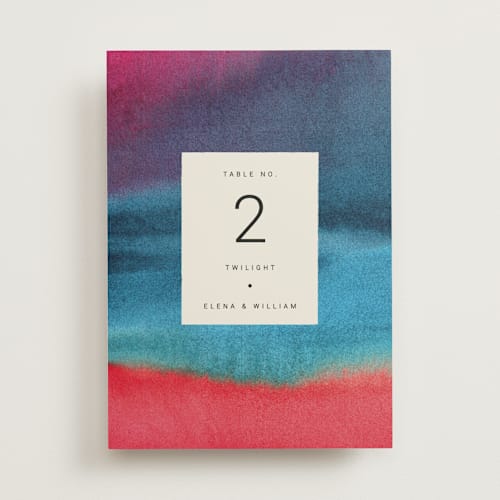 This is a sunset table numbers with standard by Sumak Studio called at dusk printing on doublethick in standard