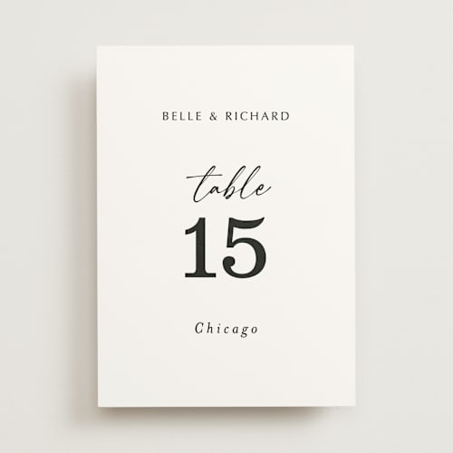 This is a onyx table numbers with standard by Katherine Moynagh called belle romance printing on doublethick in standard