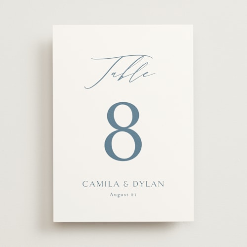 This is a dusty blue table numbers with standard by Jennifer Postorino called graceful printing on doublethick in standard