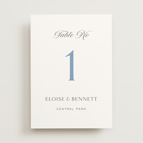 This is a french blue table numbers with standard by Megan Davis called boulevard printing on doublethick in standard