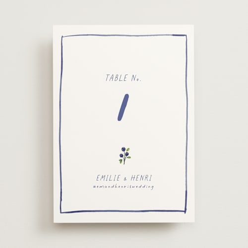 This is a cornflower table numbers with standard by Mere Paper called blue bells printing on doublethick in standard