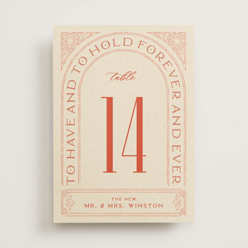 This is a verona sunset table numbers with standard by Kelsey Mucci called to have and to hold printing on doublethick in standard