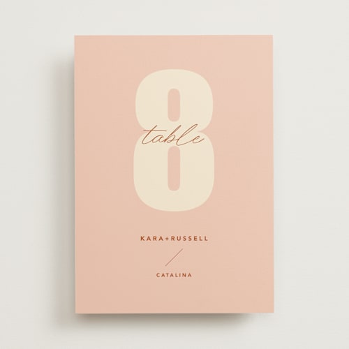 This is a blush table numbers with standard by Stacey Day called typographical poster printing on doublethick in standard