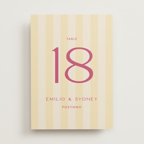 This is a lemon table numbers with standard by Ellen Schlegelmilch called palmetto printing on doublethick in standard