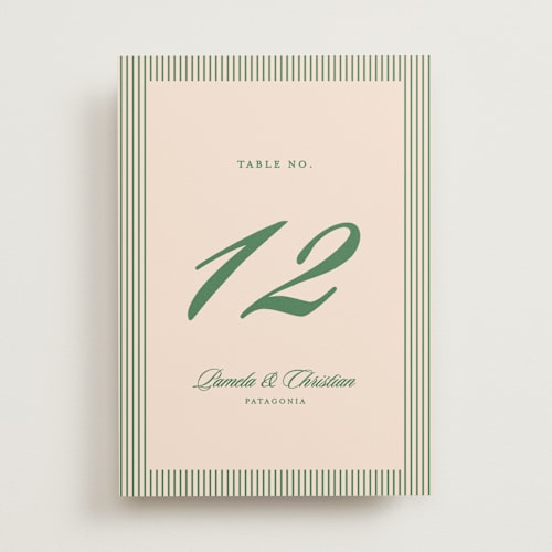 This is a emerald table numbers with standard by Creo Study called scripted printing on doublethick in standard