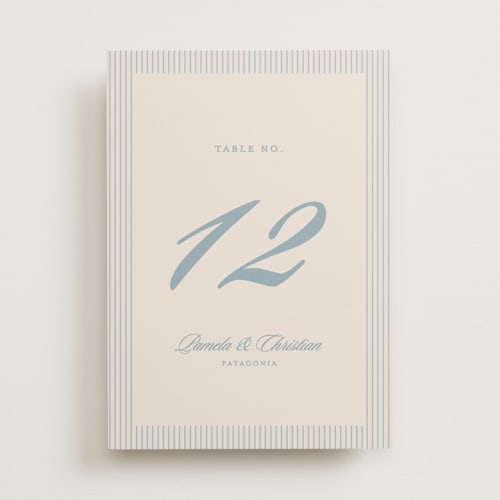 This is a powder blue table numbers with standard by Creo Study called scripted printing on doublethick in standard