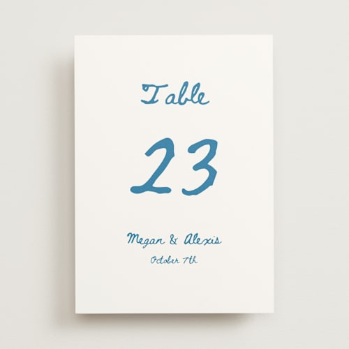 This is a aqua table numbers with standard by Cass Loh called simple monogram printing on doublethick in standard