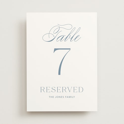 This is a lakeshore blue table numbers with standard by Jennifer Postorino called leighton printing on doublethick in standard