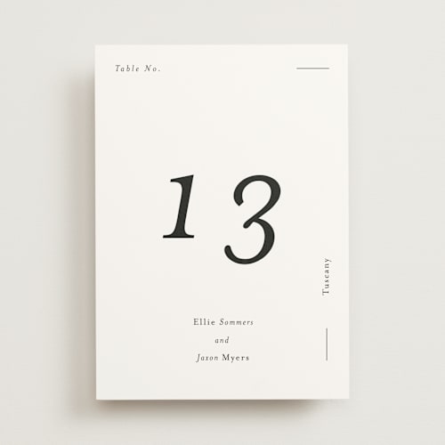 This is a ink table numbers with standard by Blustery August called tuscany printing on doublethick in standard