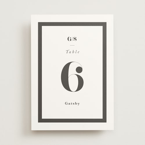 This is a charcoal table numbers with standard by Lori Wemple called monogram square printing on doublethick in standard