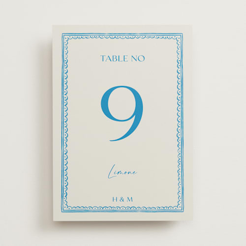 This is a ocean table numbers with standard by Pati Cascino called mediterraneo printing on doublethick in standard