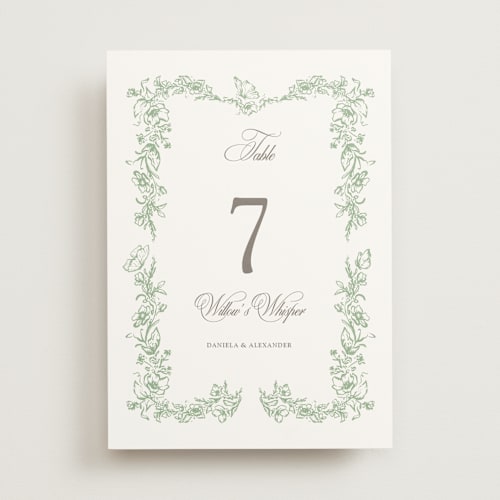 This is a mint table numbers with standard by Melinda Denison called romantic garden printing on doublethick in standard