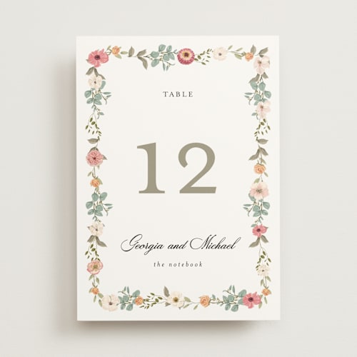 This is a sunset table numbers with standard by Susan Moyal called cherished printing on doublethick in standard